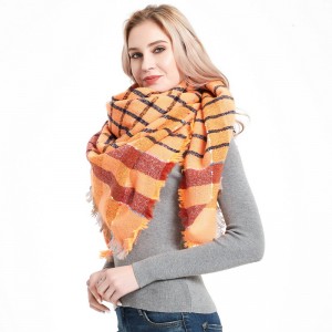 Oversized Thick Women’s Checked Square Scarf China OEM Supplier