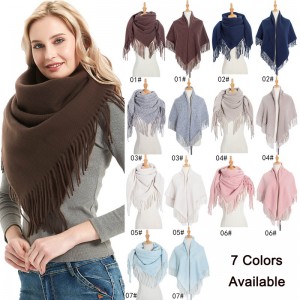 Winter Women’s Solid Color Square Scarf with Fringe China OEM Manufacturer
