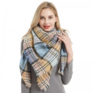 Oversized Winter Women’s Checked Square Scarf with Fringe China Supplier