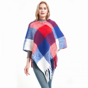 Oversized Women Checked Poncho Wrap Scarf China Manufacturer