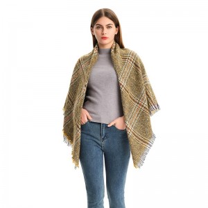Oversized Checked Square Scarf with Fringe for Ladies