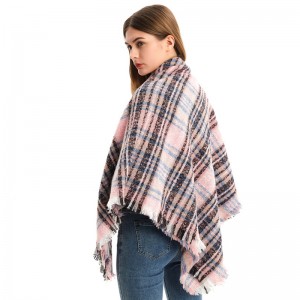 Oversized Checked Tartan Square Scarf with Tassel China OEM Factory