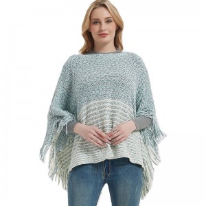 Oversized Warm Striped Pattern Poncho Cape for Women China OEM Factory
