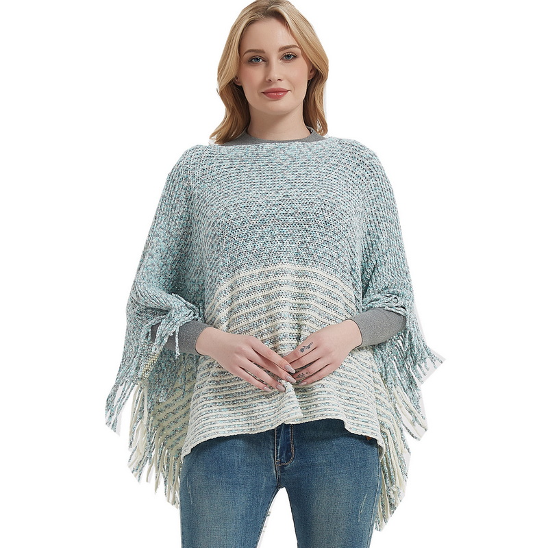 Oversized Warm Striped Pattern Poncho Cape for Women China OEM Factory Featured Image