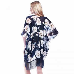 Summer Floral Print Chiffon Kimono with Tassel China OEM Supplier