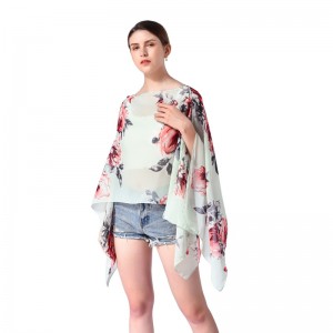 Fashion Floral Print Cover Up with Pearl Button for Women