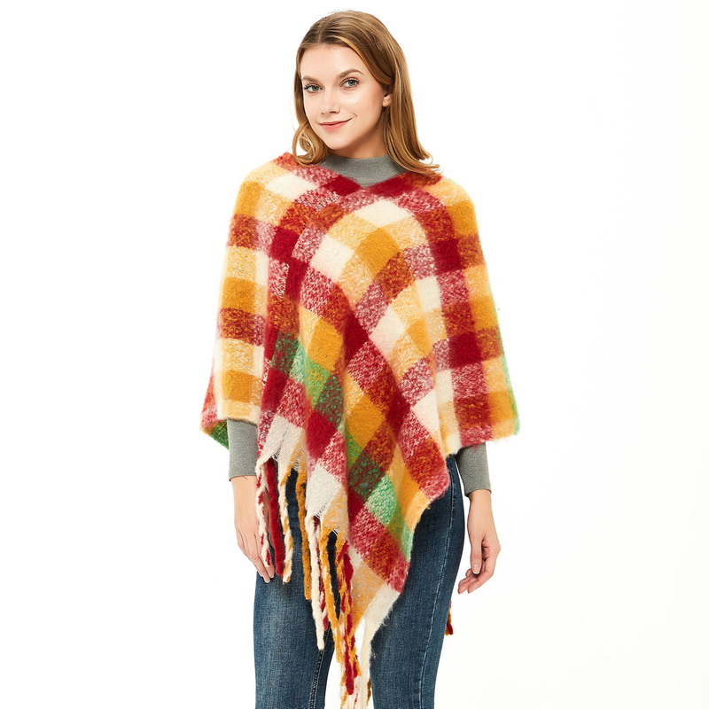 Warm Ladies Checked Poncho Wrap Scarf China Factory Featured Image