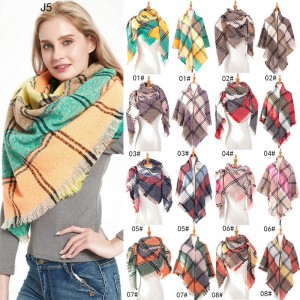 Fashion Tartan Square Scarf with Fringe for Ladies