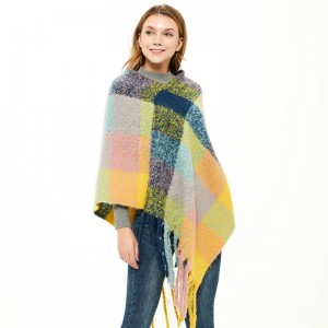 High Quality Checked Poncho Wrap Shawl for Women China Factory
