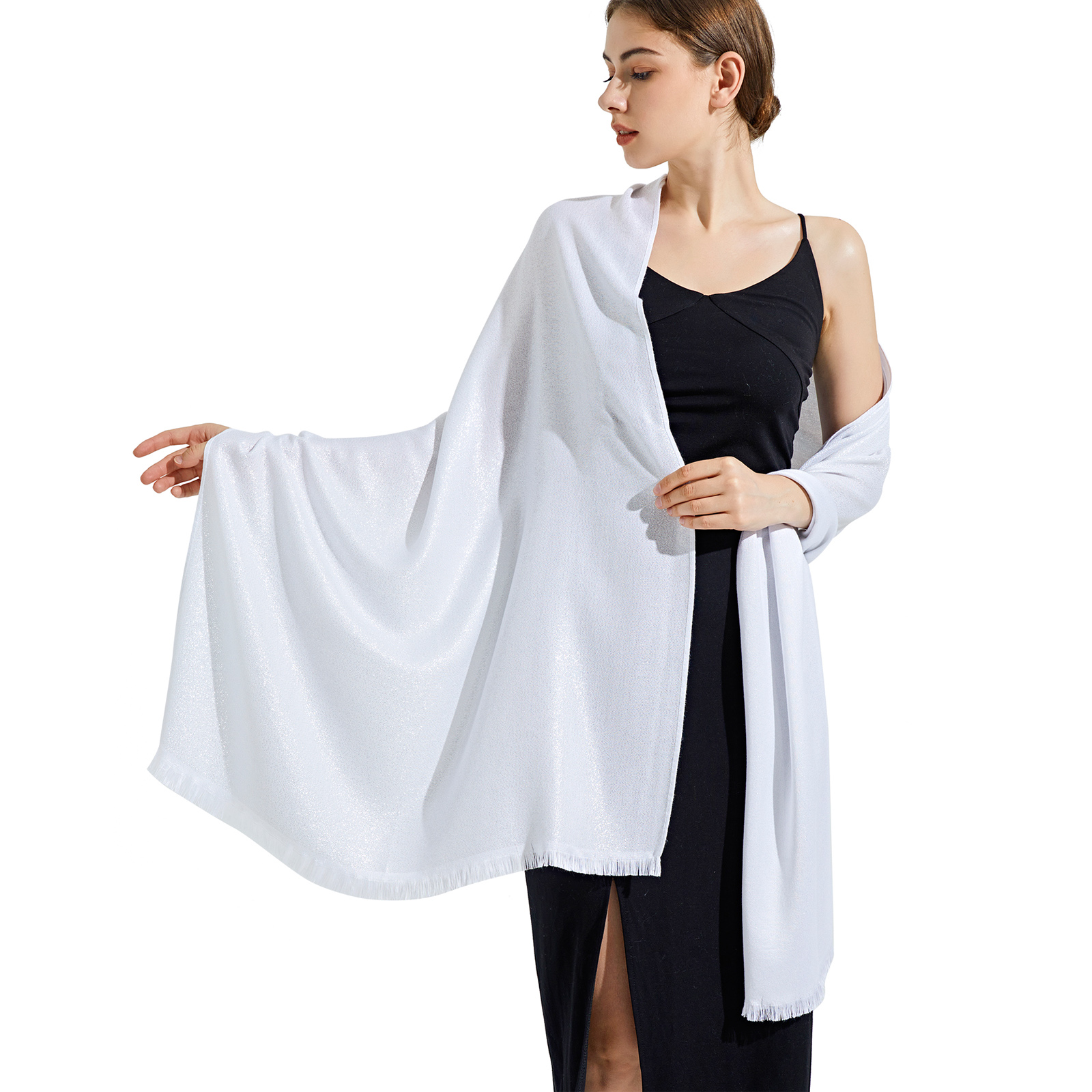 Reversible Wholesale Women Lightweight White Pashmina Guest Shawls and Wraps