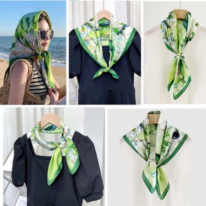 Fashion High-quality 27In Square Scarf 100 % Real Silk Satin Scarf Women