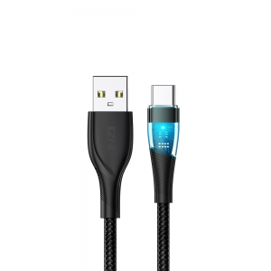 2023 New design Transparent 6A 1.2M 3ft Fast Charging Braided Cable USB A to usb-c data cable with led light
