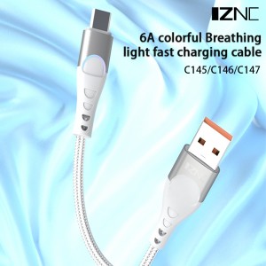 C147 120W 6A colorful changing breathing light fast charging cable