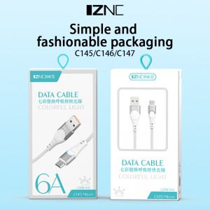 C147 120W 6A colorful changing breathing light fast charging cable