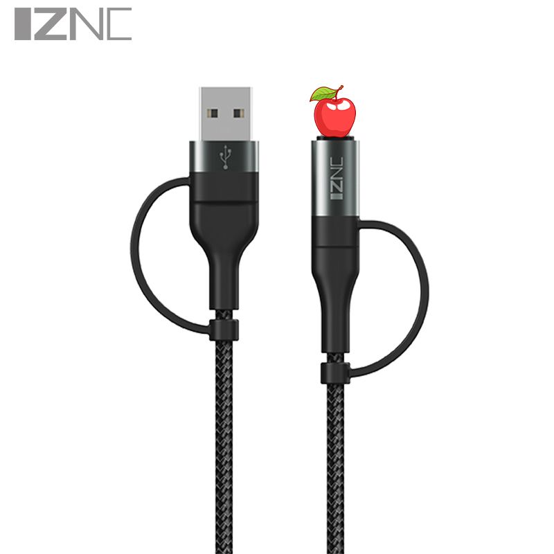 Cable 3 en 1 USB C / Lightning / micro-USB, Cordon Nylon Robuste 1m, Setty  - Noir - Français