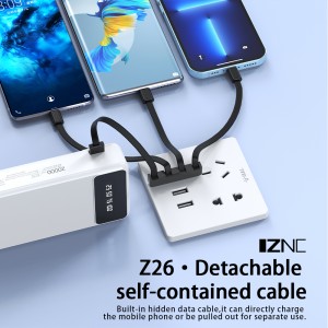 Portable charger Fast charging 20000mAh Mobile Power bank with build-in four cables with LED digital display screen