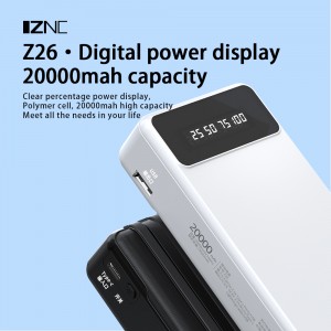 Portable charger Fast charging 20000mAh Mobile Power bank with build-in four cables with LED digital display screen