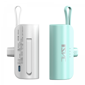 2023 New arrival Capsule pocket size mini Mobile phone charger Power Bank 5000mah with Holder stand and Built-in Cable