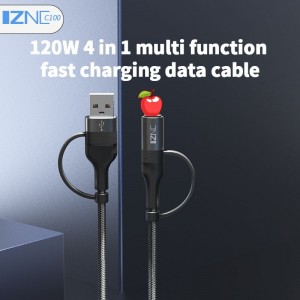 C100 Multi Fast Charging Cable 3 in 1 Nylon Braided with Lightning/USB C/Micro USB Charge