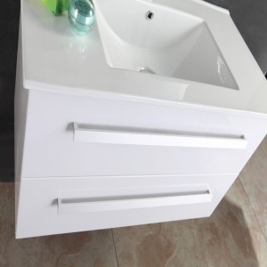 Enkelt vægmonteret badeværelsesskab Lys Hvid Vanity PVC Moderne Badeværelsesvask med vask