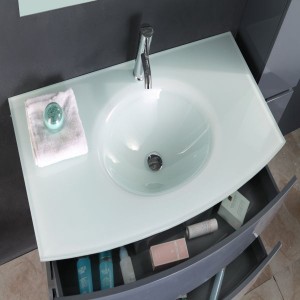 Vaidade de banheiro com pia superior Conjunto de vaidade de armário de banheiro flutuante moderno com espelho inteligente