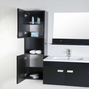 Hotẹẹli Washroom Furniture Igbadun Ri to Wood Floor Mount Bathroom Asán Units Mabomire Bathroom Cabinet with side