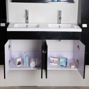 Hotẹẹli Washroom Furniture Igbadun Ri to Wood Floor Mount Bathroom Asán Units Mabomire Bathroom Cabinet with side