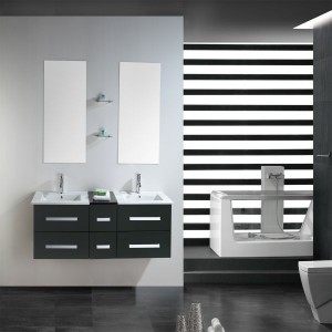 Klassischer schwarzer Badezimmer-Wasserhahn, Waschbecken, Wand-Badezimmerschrank, intelligenter Spiegel