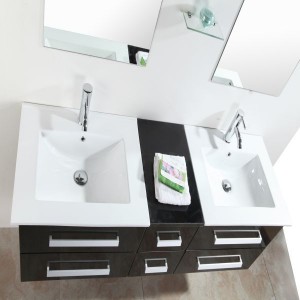 Robinet de salle de bains noir classique, lavabo, armoire de salle de bains murale, miroir intelligent