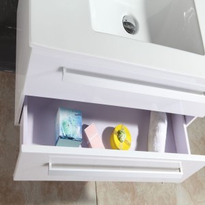 Single Wall Mount Bathroom cabinet Light White Vanity PVC Modern Bathroom Vanity yokhala ndi Sink