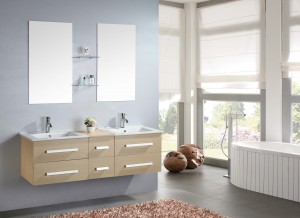 Contemporary Bathroom Cabinet – Makinis na MDF Material JS-8006 Oak