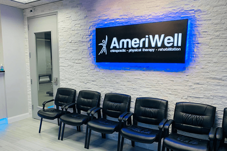„AmeriWell Clinics“ apšviestų spintelių iškabos Sieninis logotipo ženklas