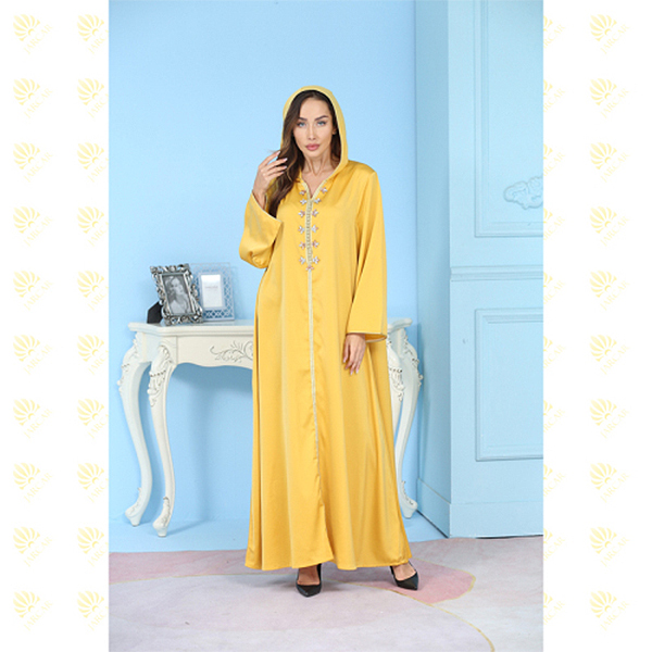JK005 Mid-East Gold Shine Stone Kaftan With Hijab Featured Image