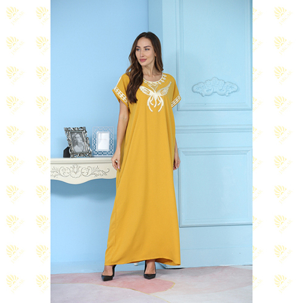 JK022 Gold Eagle Embroidery Muslim Kaftan Long Dress Featured Image