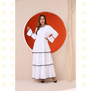 JK026 3 layers Elegant White Muslim Long Dress