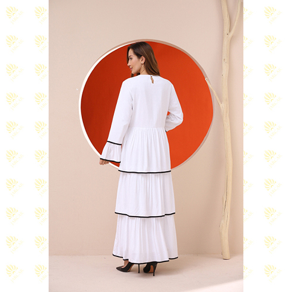 JK026 3 layers Elegant White Muslim Long Dress