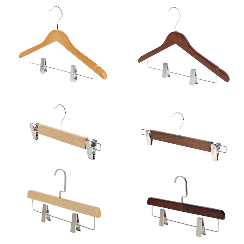 10 White Wooden Baby's Hanger with Chrome Pant Clips