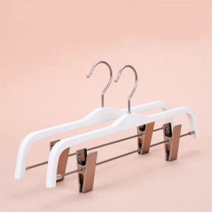 white wood laminated pants hanger with clips