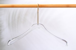 Custom Logo Transparent Acrylic Clothing Hanger Adult Clothes Hanger with Metal Hook Anti-slip