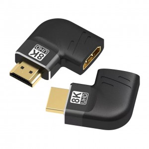 જમણો કોણ L પ્રકાર 8K HDMI પુરુષ થી સ્ત્રી એડેપ્ટર 90 અથવા 270 ડિગ્રી HDMI 2.1 એડેપ્ટર L પ્રકાર HDMI 2.1 કન્વર્ટર જમણો કોણ મેટલ કેસ HDMI2.0 2.1 એડેપ્ટર L પ્રકાર ડાબી બાજુ એડેપ્ટર