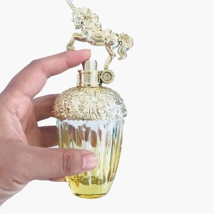 Custom-designed 80ml clear glass perfume bottle with gold lid