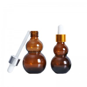 30ml amber light-proof Gourd-shaped skin care essential oil dropper bottle