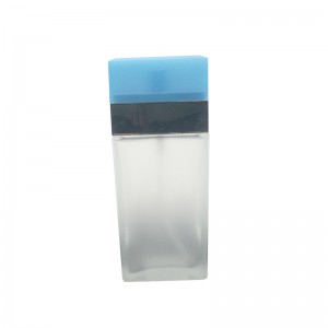 Minimalist design empty frosted white glass blue plastic cap perfume bottle with sprayer