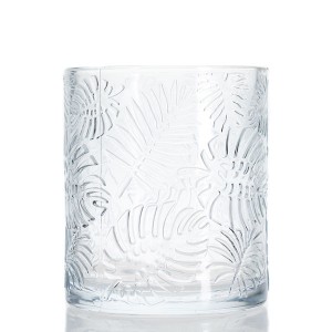 Leaf Pattern Christmas Glass Holder Decorative Round Candle Jar