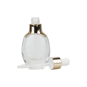 Fancy Unique Shaped Cosmetic Dropper Glass Bottle with Gold Top