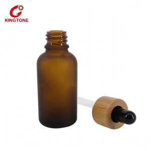 Cosmetic Frosted Amber Glass Essential Oil Bamboo Dropper Bottle