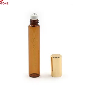 Amber Essential Oil Roller Bottle with Gold Cap and roller ball