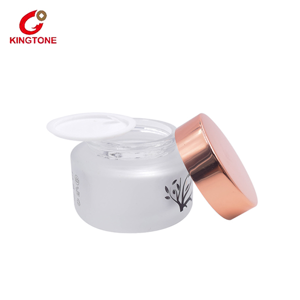Cosmetic Package Frosted Glass Cream Jar with Rose Gold Metal Lid Featured Image
