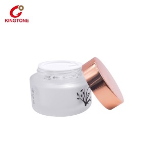 Cosmetic Package Frosted Glass Cream Jar with Rose Gold Metal Lid