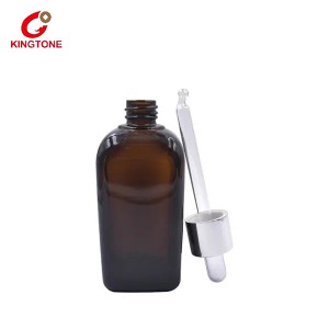 Luxury Square Amber Glass Oil Bottle with Silver Aluminum Dropper